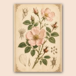 Affiche florale vintage rose poudré sur fond crème