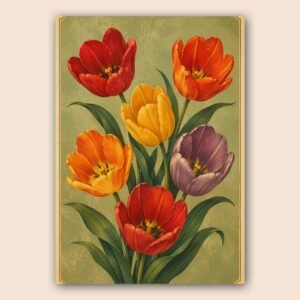 Affiche botanique vintage avec tulipes multicolores