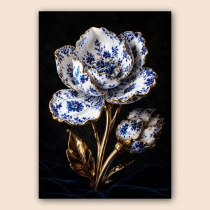 Affiche fleur décorative bleue et or