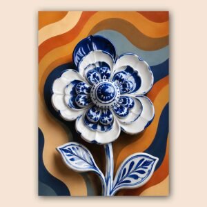 Grande fleur bleue et blanche au style rétro