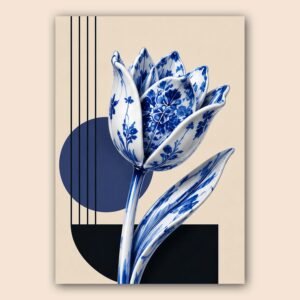 Tulipe bleue décorative avec motifs floraux et fond graphique