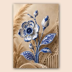 Bouquet de fleurs bleues et blanches sur fond beige