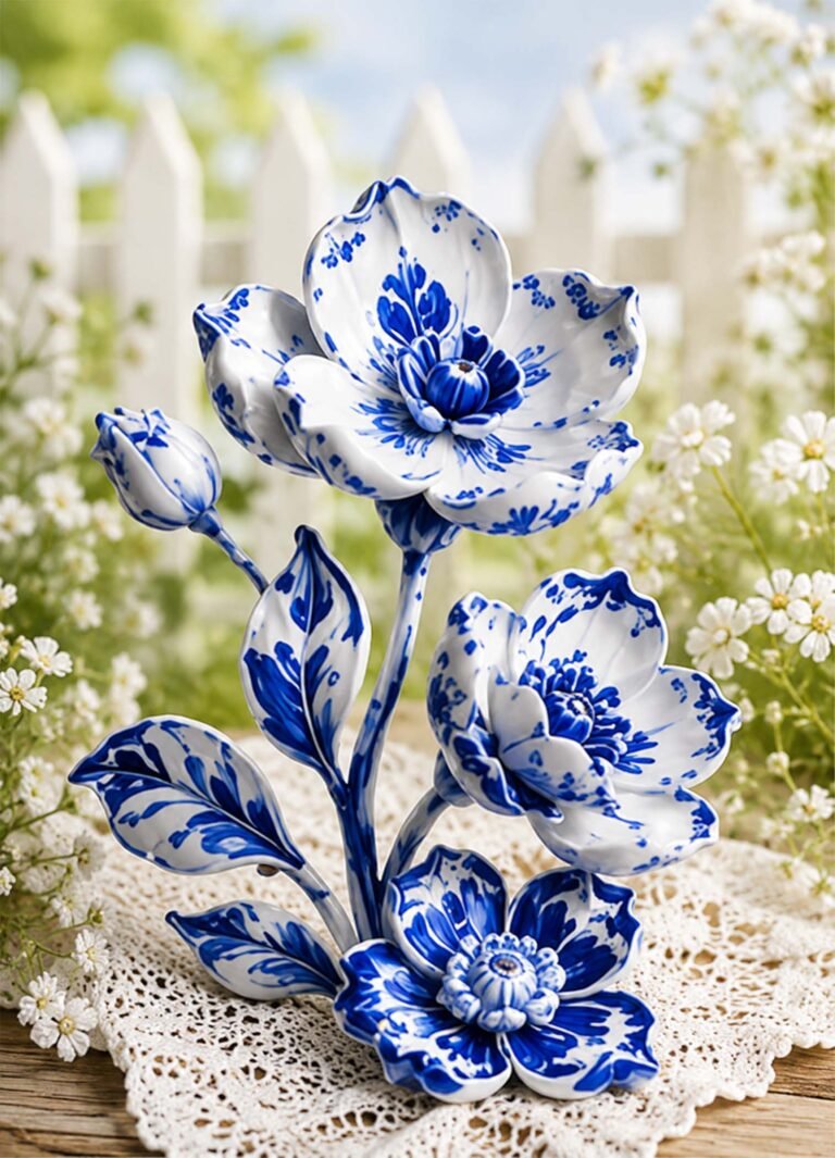 Affiche représentant une composition autour de fleurs bleues élégantes
