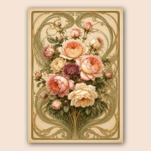 Bouquet de fleurs décoratif aux tons rose poudré, crème et vert sauge