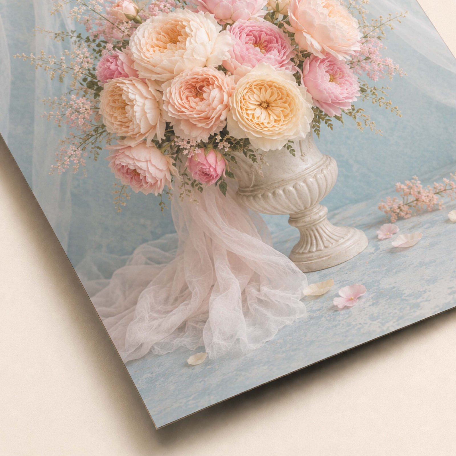 Zoom sur les fleurs pastel et le vase décoratif