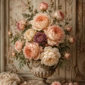 Bouquet de fleurs romantiques dans un vase ancien