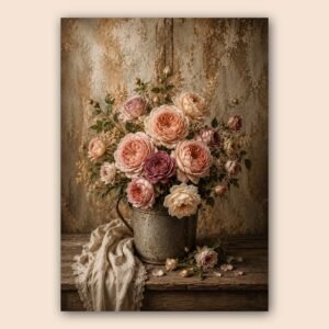 Composition florale romantique avec roses poudrées