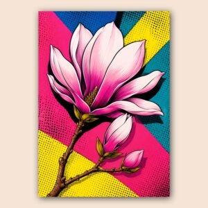 Magnolia rose en illustration pop art sur fond coloré