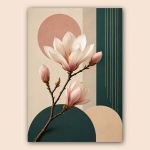 Illustration botanique moderne d’un magnolia rose et crème