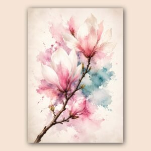 Illustration de magnolia rose et blanc sur fond aquarelle pastel