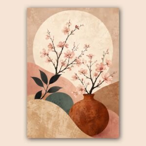Affiche florale décorative aux tons rose poudré, beige et terracotta
