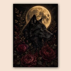 Loup noir et pleine lune