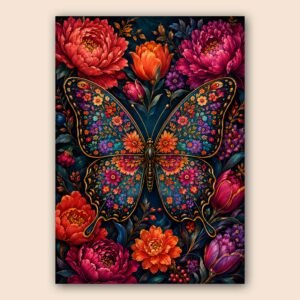 Affiche murale avec papillon fleuri et fleurs colorées