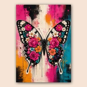 Affiche décorative d’un papillon fleuri aux couleurs vives