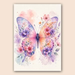 Affiche papillon pastel avec fleurs