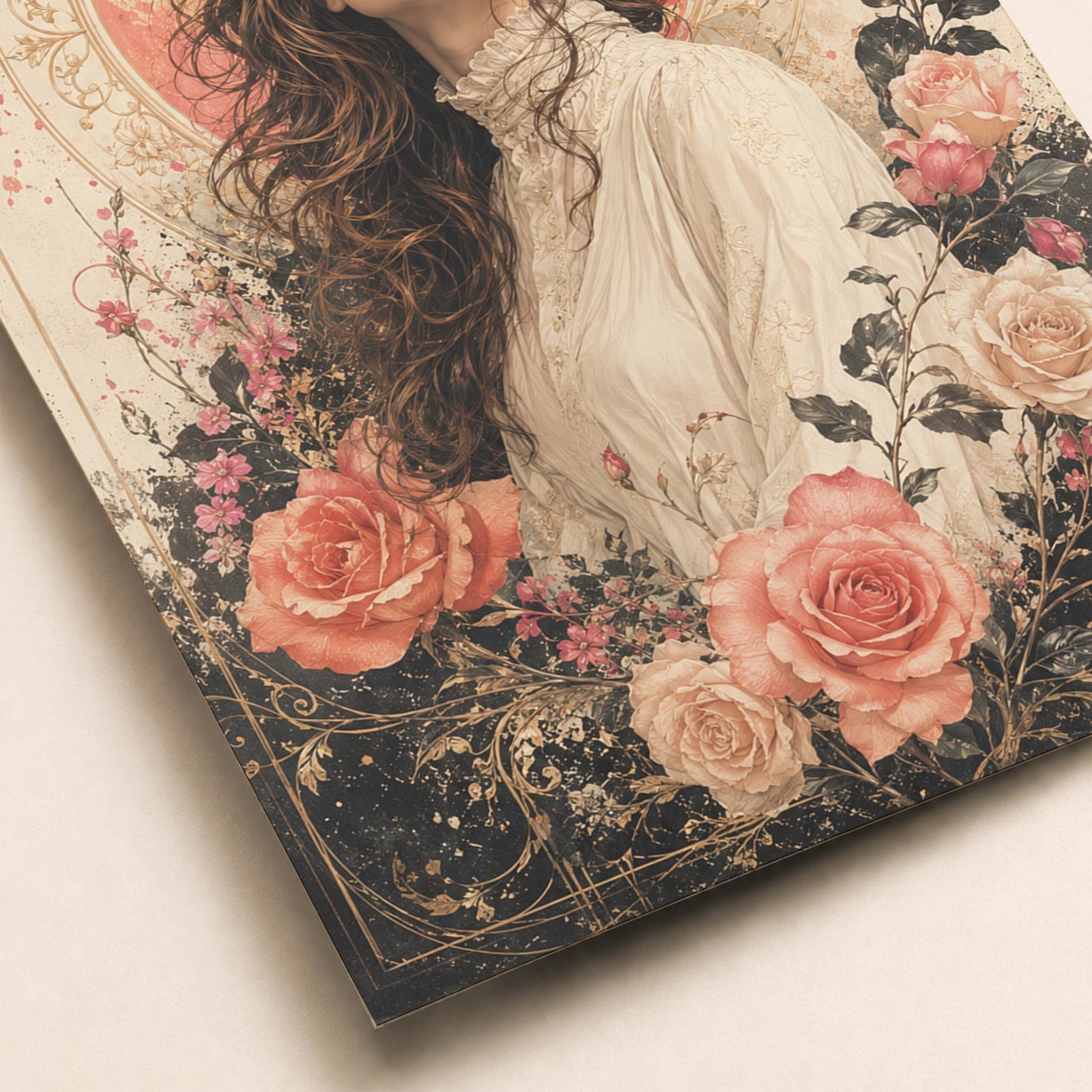 Détail du portrait floral avec fleurs et ornements