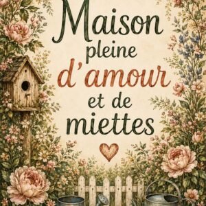 Affiche représentant une composition autour de maison fleurie douce