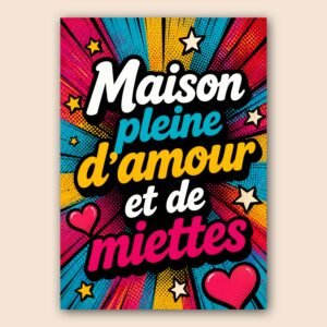 Affiche pop art colorée avec message d'amour et de bonne humeur