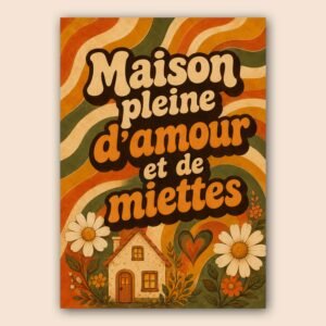 Affiche décorative rétro avec texte maison pleine d'amour et de miettes