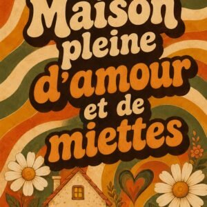 Affiche représentant Une affiche pleine de charme, avec un message tendre et un esprit maison de famille. Les formes ondulées, la typographie généreuse et les fleurs créent une composition vivante, chaleureuse et très décorative