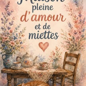 Affiche représentant une composition autour de maison chaleureuse rose poudré