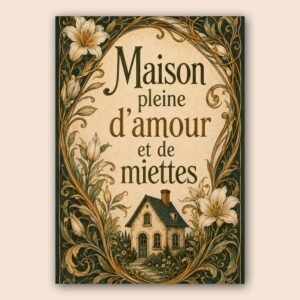 Affiche maison décorative avec fleurs et ambiance vintage