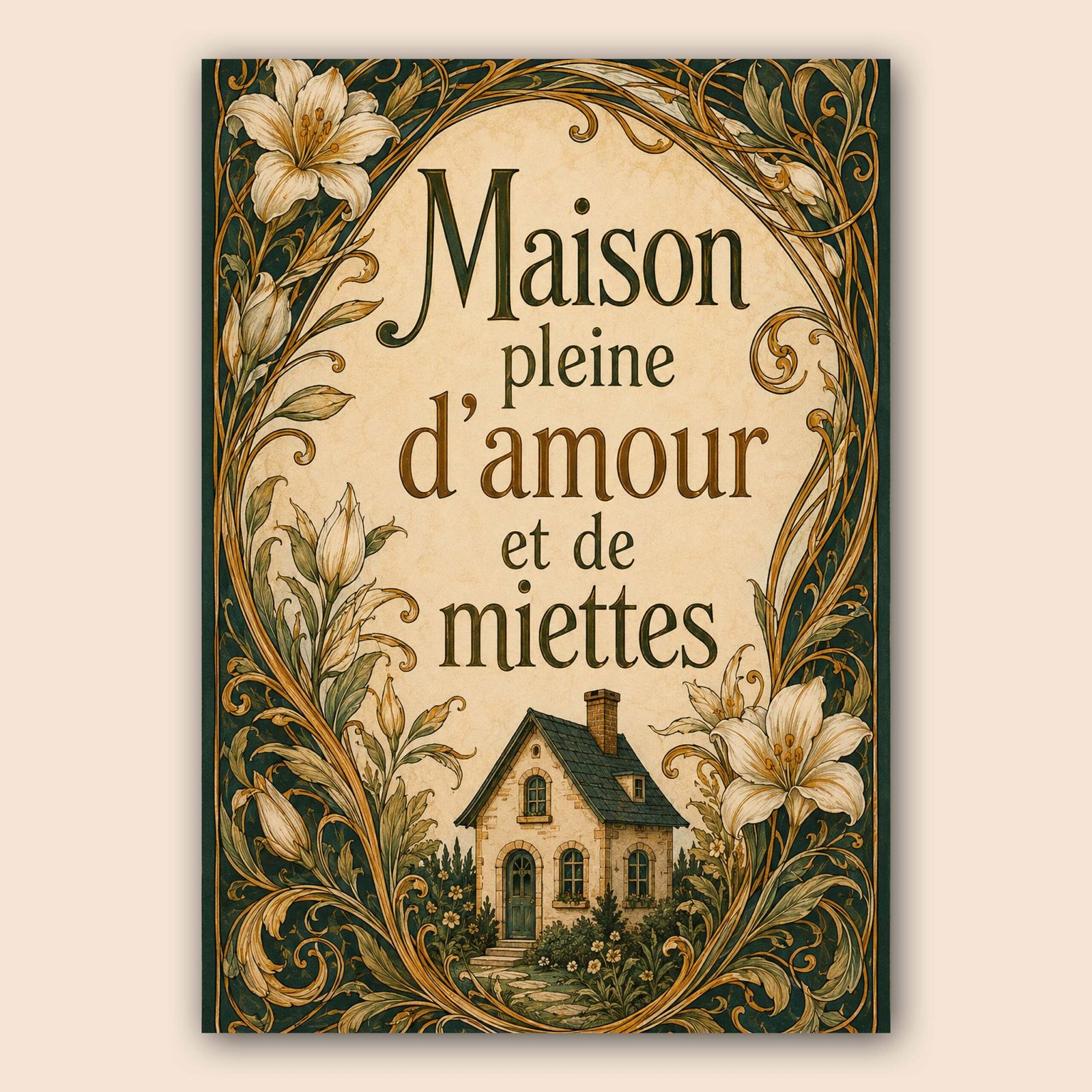 Affiche maison décorative avec fleurs et ambiance vintage