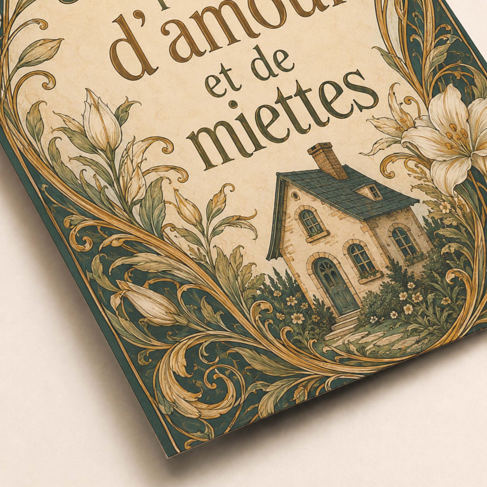 Détail de l’affiche avec typographie et ornements floraux