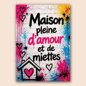Affiche décorative colorée avec message maison pleine d'amour et de miettes