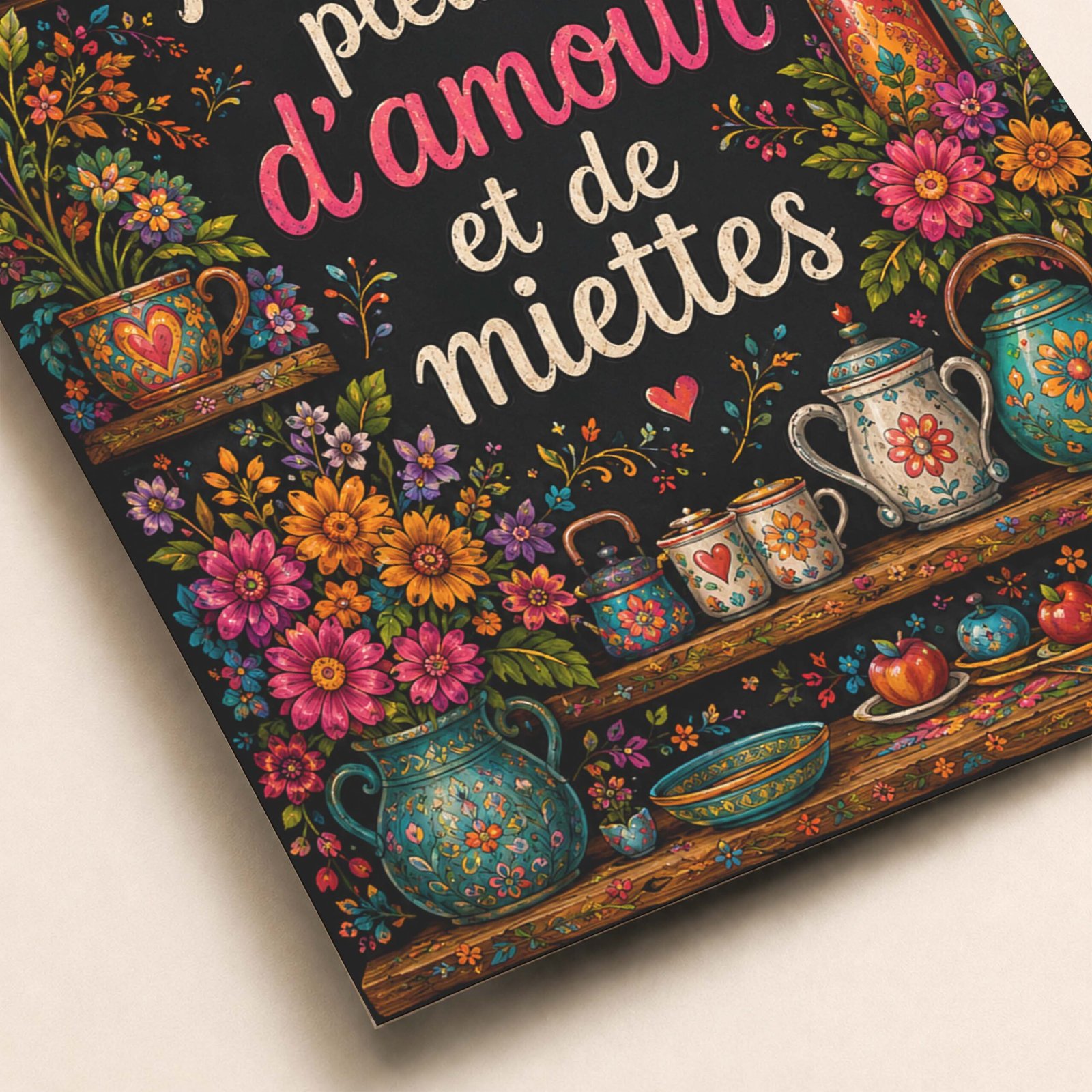 Zoom sur la citation et les motifs floraux de l'affiche