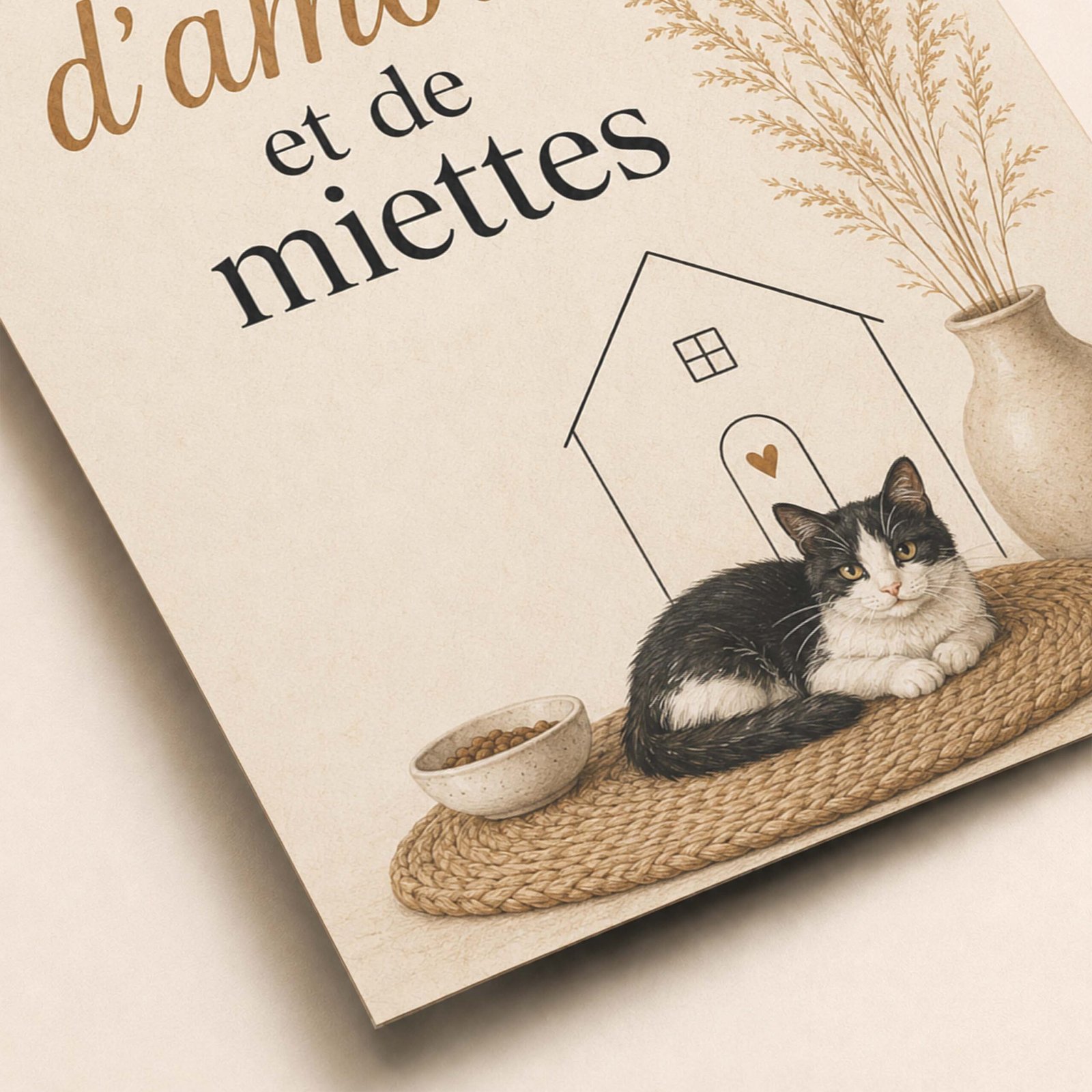 Détail de l’affiche avec texte maison pleine d’amour et de miettes