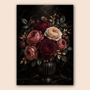 Affiche florale sombre et élégante avec bouquet de roses