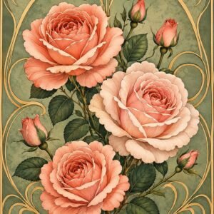 Affiche représentant une composition autour de roses vintage rose poudré
