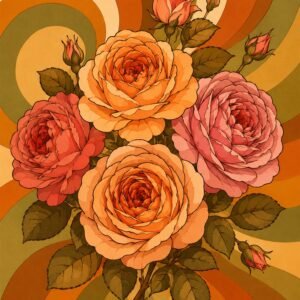 Affiche représentant une composition autour de roses rétro orange