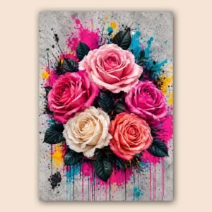 Affiche de roses colorées au style artistique et contemporain