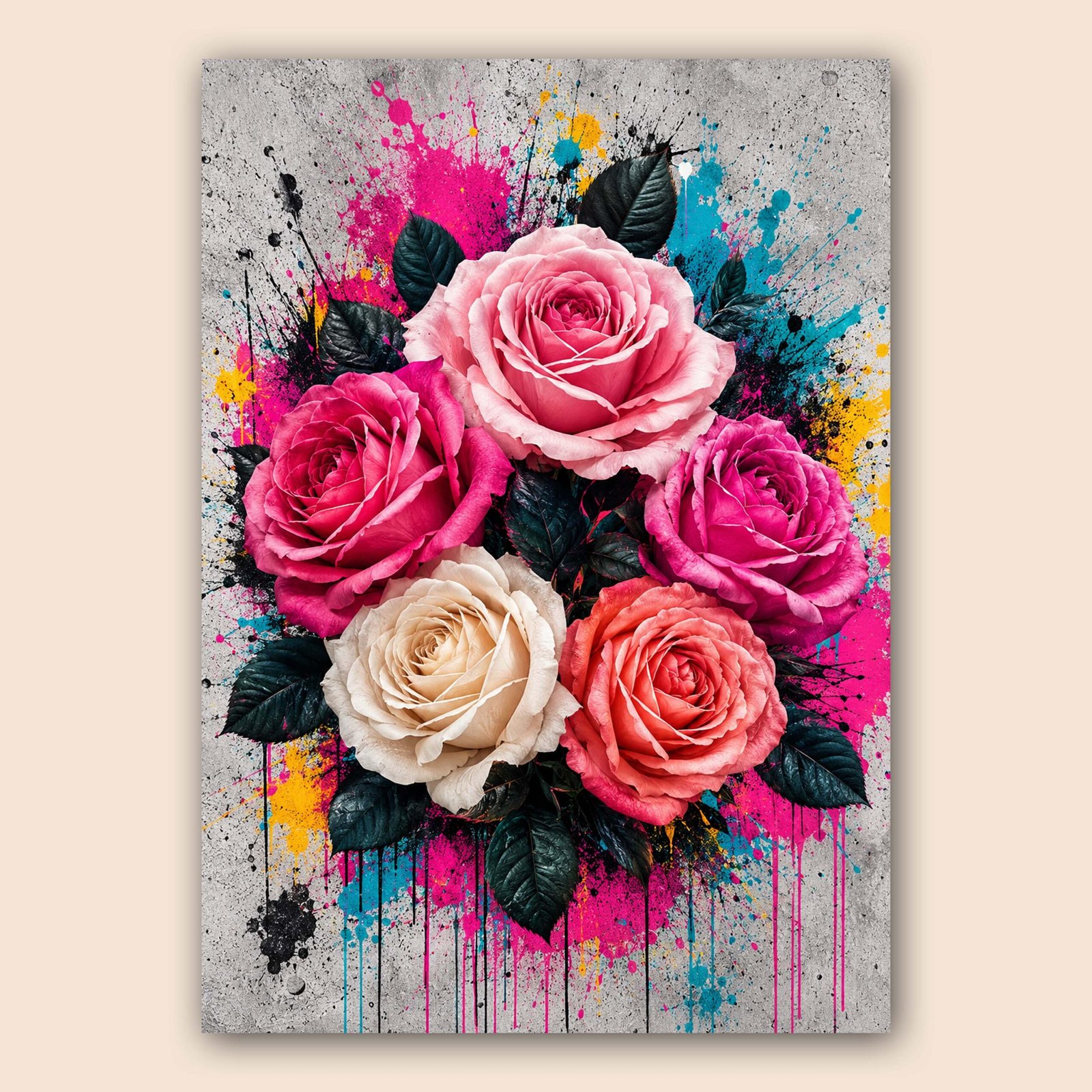 Affiche de roses colorées au style artistique et contemporain