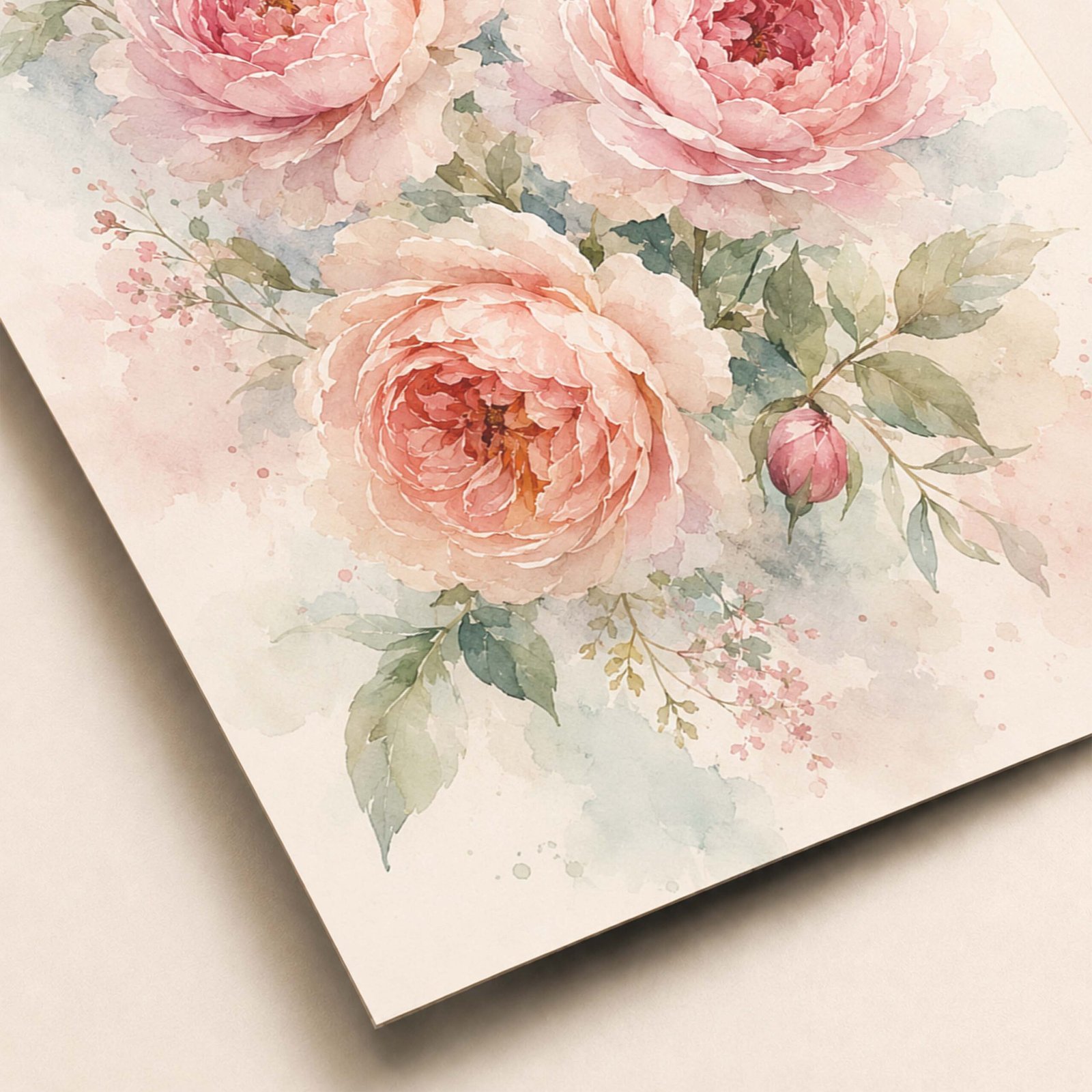 Détail du bouquet de pivoines en aquarelle