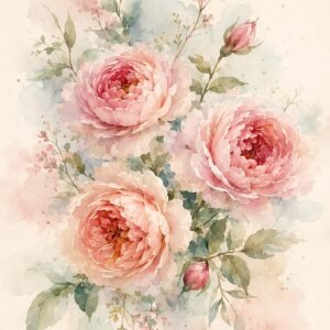 Affiche représentant un bouquet de pivoines en aquarelle, tout en douceur, avec des pétales généreux et un rendu léger qui apporte immédiatement une note romantique à la pièce