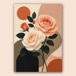 Illustration de roses poudrées sur fond graphique moderne