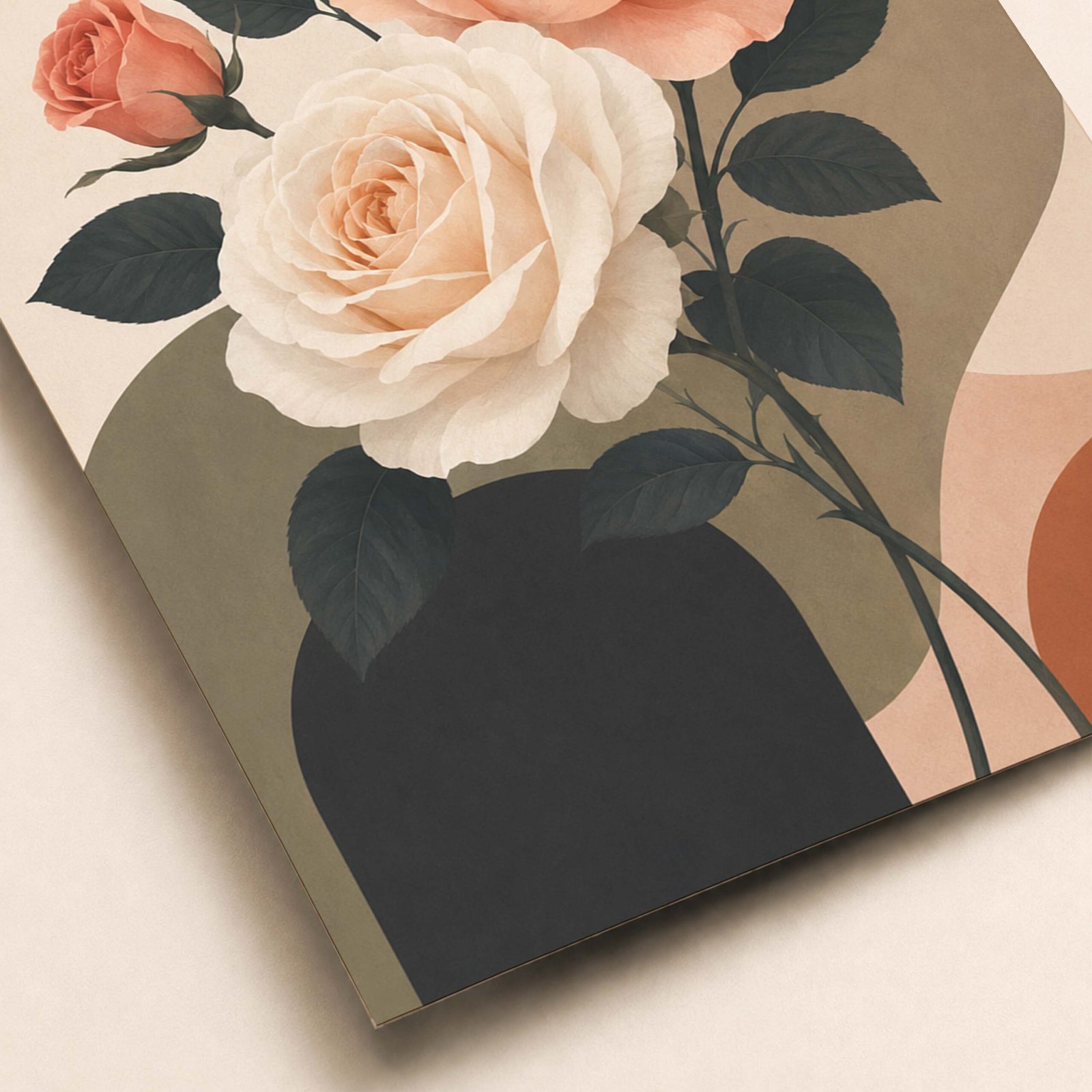 Détail des roses et des feuilles sur l'affiche