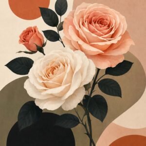 Affiche représentant une composition autour de roses poudrées moderne