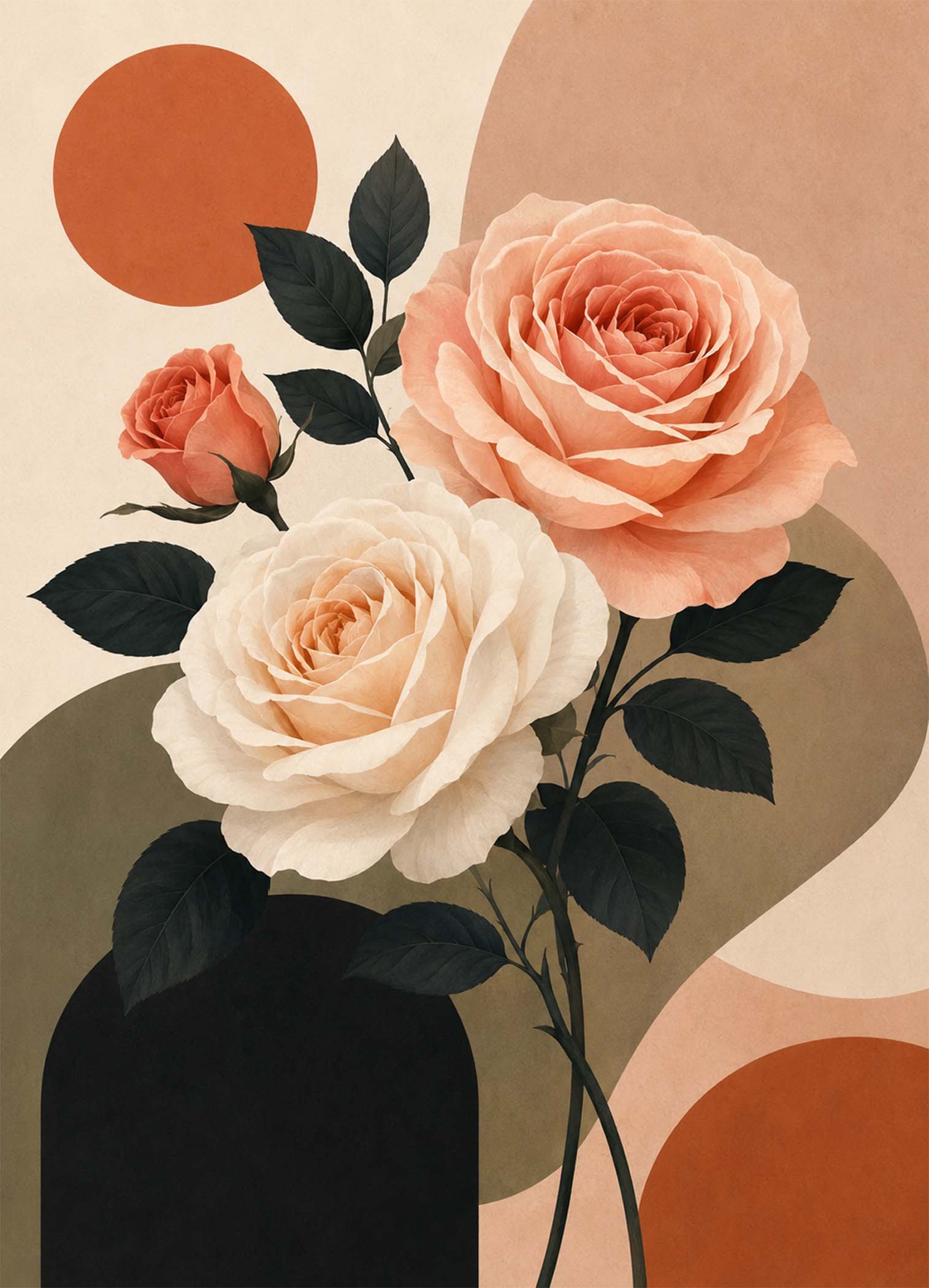 Affiche représentant une composition autour de roses poudrées moderne