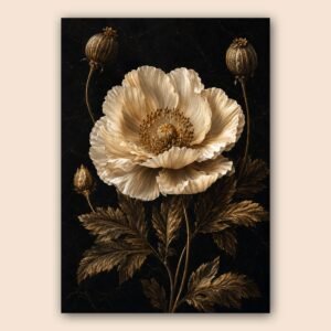 Fleur blanche et dorée sur fond noir