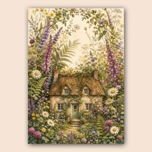 Maison de campagne au cœur d’un jardin fleuri aux couleurs douces