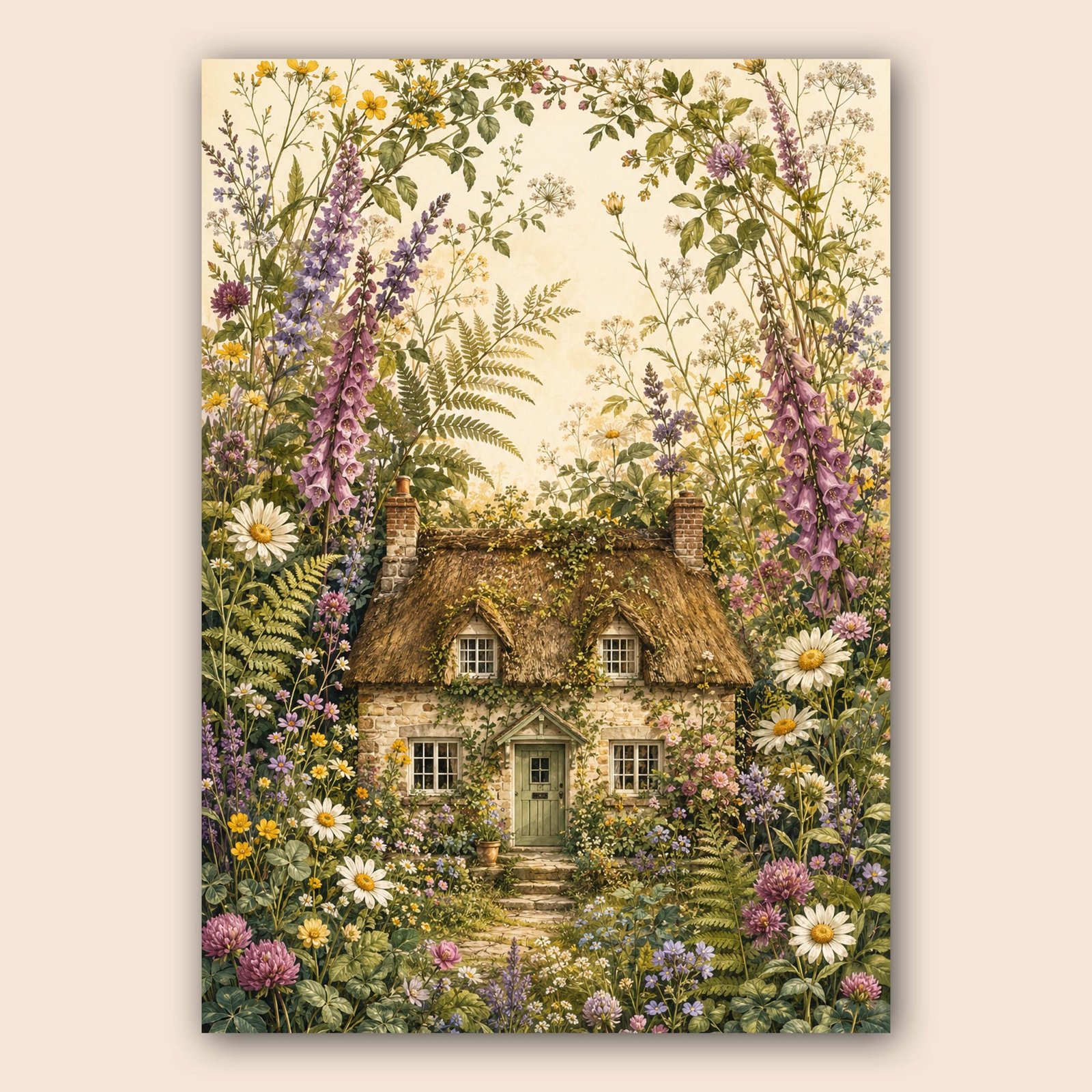 Maison de campagne au cœur d’un jardin fleuri aux couleurs douces