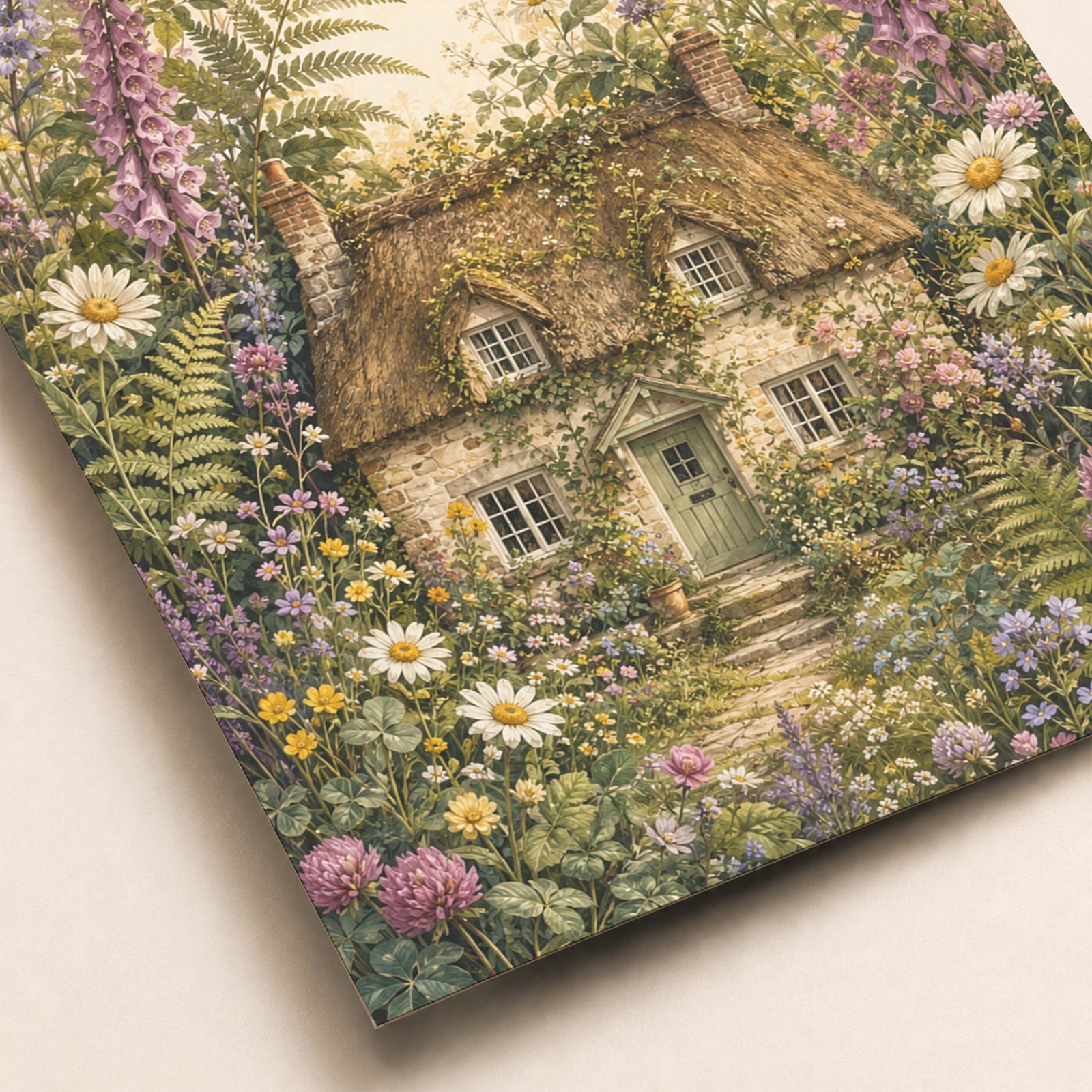 Détail de la maison de campagne et des fleurs sauvages