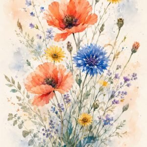 Affiche représentant une composition autour de bouquet floral aquarelle