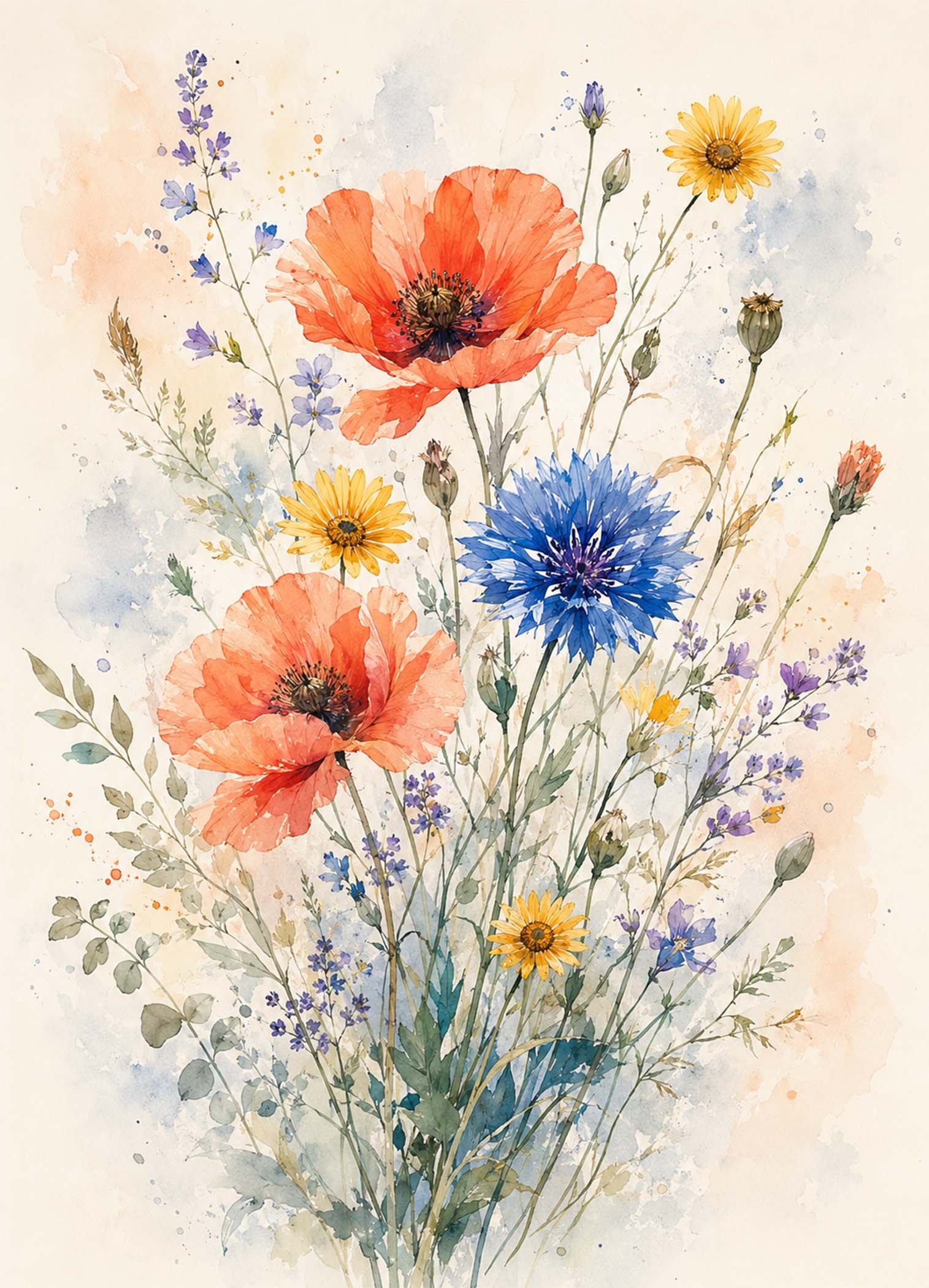 Affiche représentant une composition autour de bouquet floral aquarelle