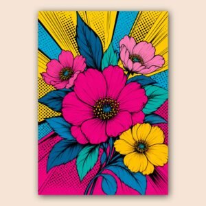 Affiche florale pop art aux couleurs vives