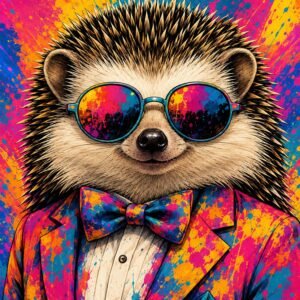 Affiche représentant une composition autour de hérisson pop coloré